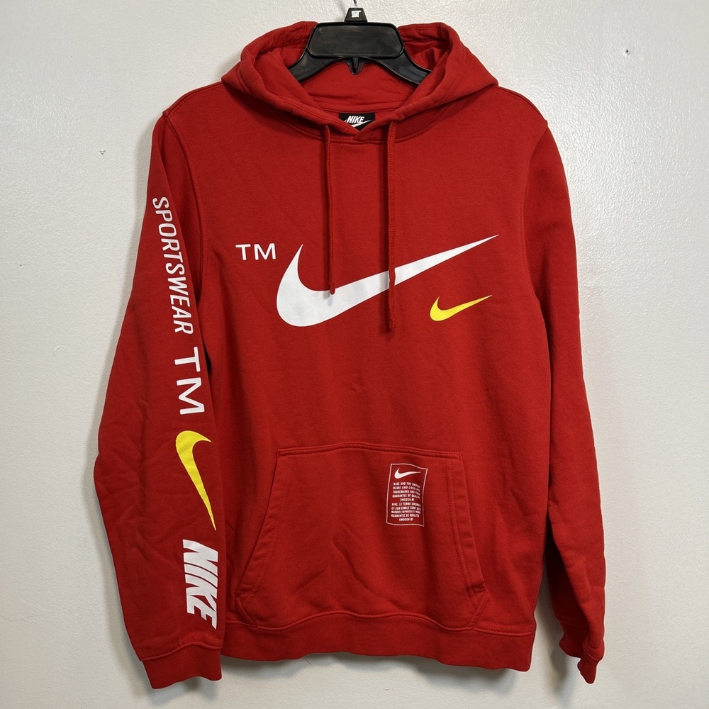 Nike Men S Sportswear Club Hoodie Red TM Logo Sweatshirt Fleece 6305